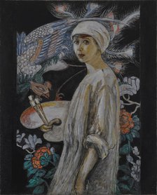 Self-Portrait with Paradise Birds (Self-Portrait in Front of Chinese Screen). Creator: Stettheimer, Florine (1871-1944).