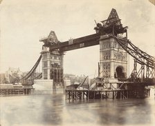 Tower Bridge under construction, London, c1893. Artist: Unknown