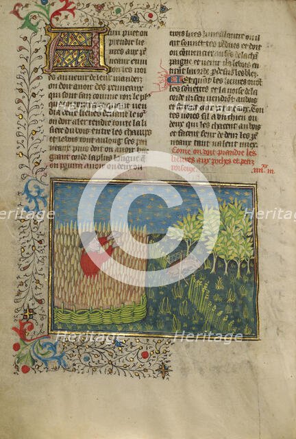 A Hunter and a Netted Hare; Livre de la Chasse, about 1430-1440. Creator: Unknown.