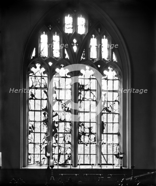 Bomb damage to Lincoln's Inn Chapel, London, October 1915. Artist: Unknown.