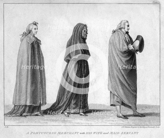 A Portuguese merchant with his wife and maidservant, 1795. Artist: IF Clemens