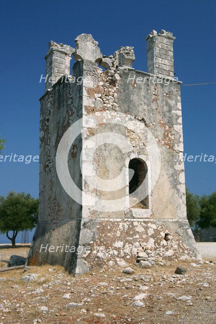 Earthquake ruined bell-tower, Monastery of Agrilion, Kefalonia, Greece