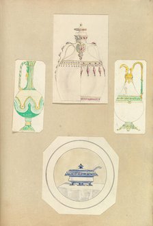 Designs for Two Ewers, a Carafe (two alternate designs), and a Covered Tureen, 1845-55. Creator: Alfred Crowquill.