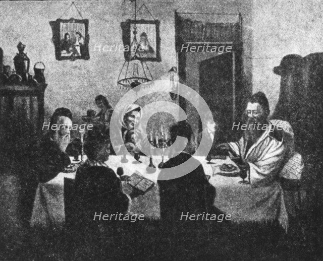 Russian Jews at Pesach Seder, c1900. Artist: Unknown