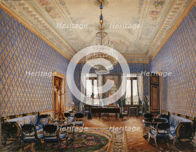 Interiors of the Winter Palace. The Drawing-Room of Grand Princess Maria Nikolayevna, 1837. Artist: Ukhtomsky, Konstantin Andreyevich (1818-1881)