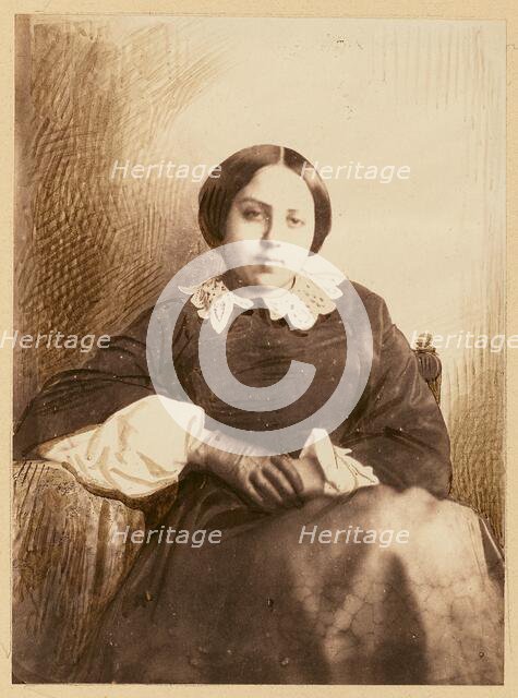 Portrait of a young lady, probably Cécile Devéria, 1853. Creators: Achille Deveria, Théodule Deveria.