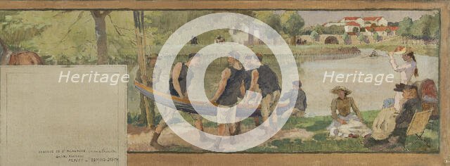 Sketch for the town hall in Saint-Maurice: Landscape. Banks of the Marne..., between 1890 and 1892. Creator: Edmond Debon.