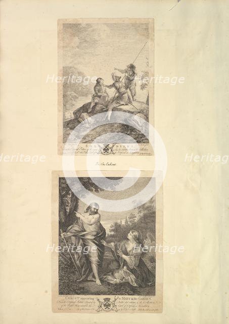 Leaf from Aedes Walpolianae mounted with two prints: (a): Three Soldiers; (b)..., 18th-19th century. Creators: Richard Earlom, William Walker.