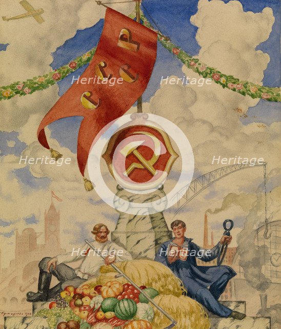 Worker and Farmer, 1923. Artist: Kustodiev, Boris Michaylovich (1878-1927)