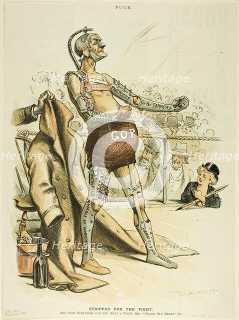 Stripped for the Fight, from Puck, 1892. Creator: William Allen Rogers.