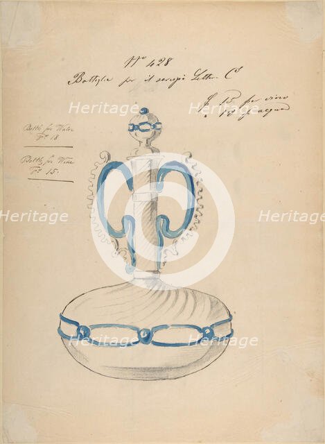 One of Twenty-Three Sheets of Drawings of Glassware (Mirrors, Chandeliers, Goblets, etc.), 1850-80. Creator: Compagnia di Venezia & Murano.