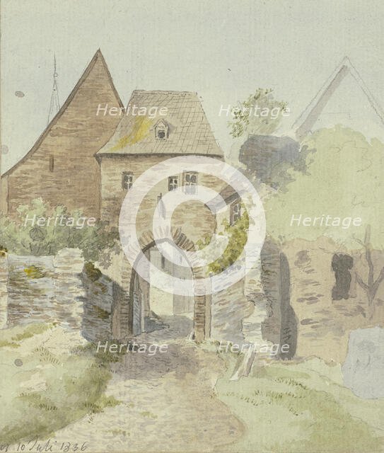 The castle gate in Kronberg im Taunus, 1836. Creator: Carl Theodor Reiffenstein.