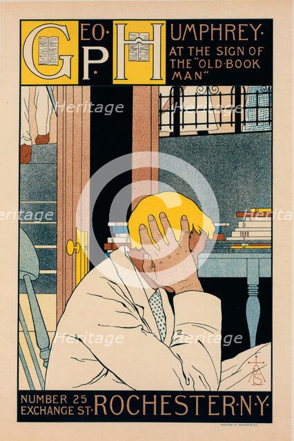 Affiche américaine pour la librairie "The Old Book Man", c1897. Creator: M Louise Stowell.