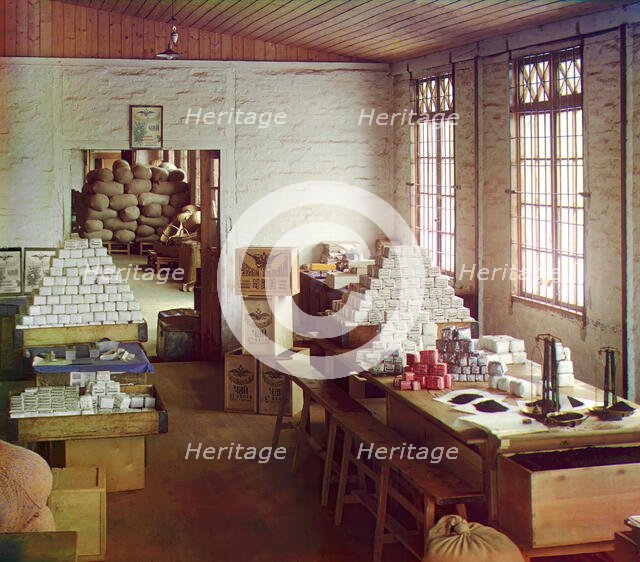 Weighing section [Chakva tea factory], between 1905 and 1915. Creator: Sergey Mikhaylovich Prokudin-Gorsky.