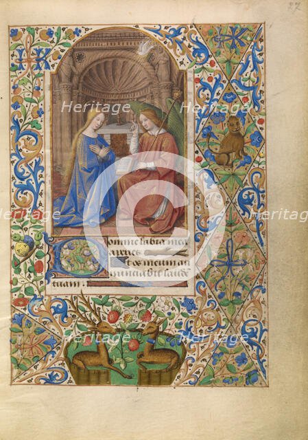The Annunciation; Katherine Hours, about 1480-1485. Creator: Jean Bourdichon.