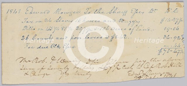 Record of taxable property, included enslaved persons, owned by Edward Rouzee, October 22, 1841. Creator: Unknown.