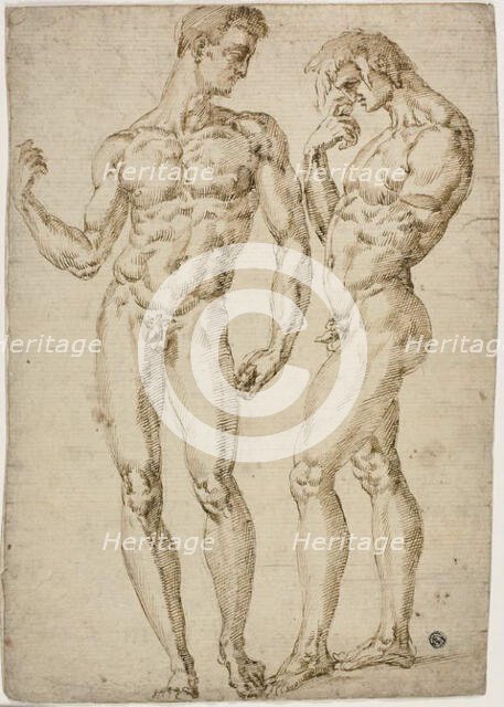 Two Standing Male Nudes, 1548/50. Creator: School of Baccio Bandinelli Italian, 1493-1560.