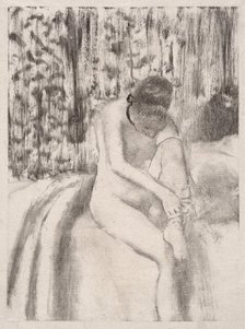 Girl Putting on Her Stockings, 1876-77. Creator: Edgar Degas.