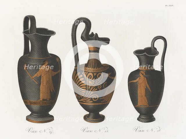 Three wine vases of the same shape (oinochoe?), 1813 [-1824].  Creator: Unknown.