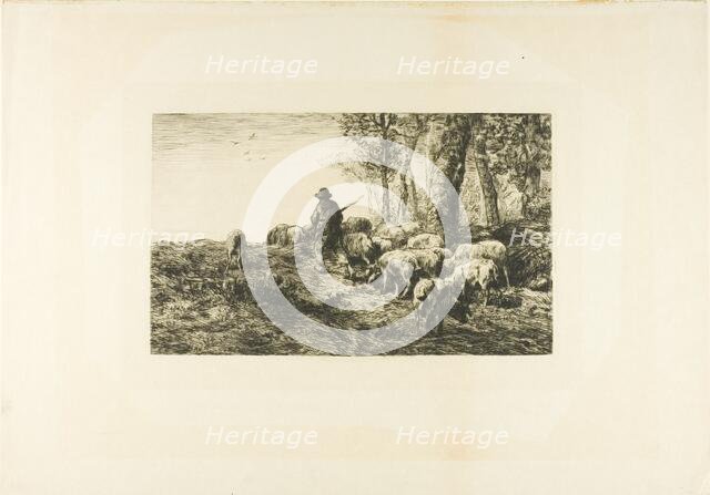 Herd of Pigs with Swineherd, 1878. Creator: Charles Emile Jacque.