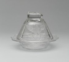 Bullet & Emblem pattern covered butter dish, 1870/1900. Creator: Unknown.