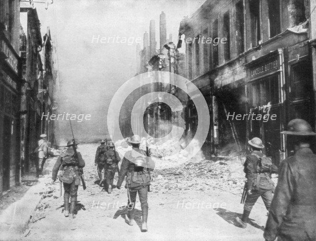 A British army patrol, Cambrai, France, First World War, 9 October 1918. Artist: Unknown