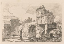 Liber Studiorum: Plate 26, Monnow Bridge, Monmouthshire, 1838. Creator: John Sell Cotman (British, 1782-1842).