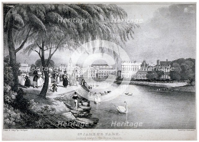 View of St James's Park and Buckingham Palace, Westminster, London, c1830.                           Artist: Thomas Mann Baynes