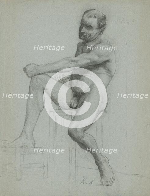 Seated man nude, 1905-1910. Creator: Ferdinand Katona.