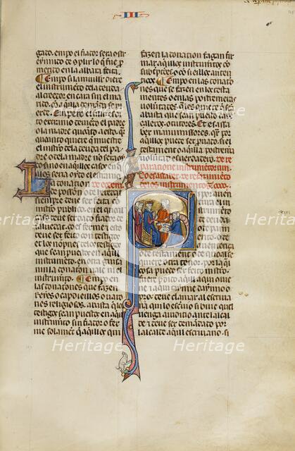 Initial S: Two Men Disputing before a Judge; Vidal Mayor, about 1290-1310. Creator: Unknown.