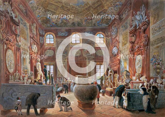 The large marble hall of the Lower Belvedere with the sculptures from the Antique Collection, 1876. Creator: Carl Goebel.