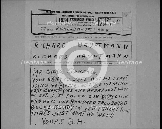 Notes of Ransom Being Compared as Articles of Evidence in the Lindbergh's Kidnapping Case Trial,1930 Creator: British Pathe Ltd.