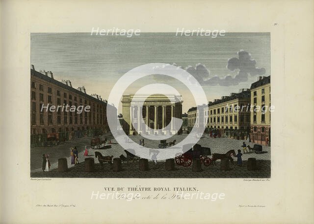 Vue du Théâtre royal Italien, prise du côté de la place, 1817-1824. Creator: Courvoisier-Voisin, Henri (1757-1830).