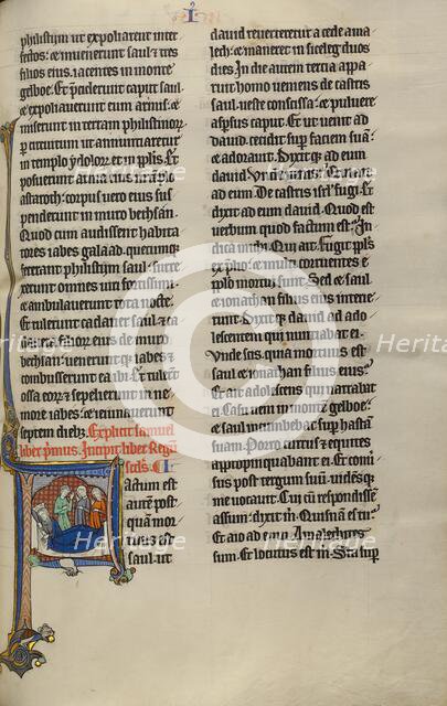 Initial F: David and the Daughters of Israel Lamenting to Saul and Jonathan, about 1270. Creator: Unknown.