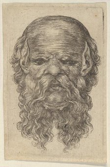 Mask of a Bald Man with Pointed Ears and a Long, Parted Beard, from Divers Masques, ca. 1635-45. Creator: Francois Chauveau.