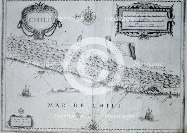 Map of Chile of the 17th century according to Guiljelmus Blaeuw.
