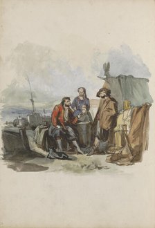 Group of figures at a quay, 1837-1881. Creator: Johannes van Hove.