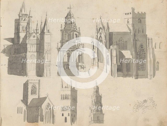 Exterior of churches and church towers, 1822-1893. Creator: Willem Troost II.