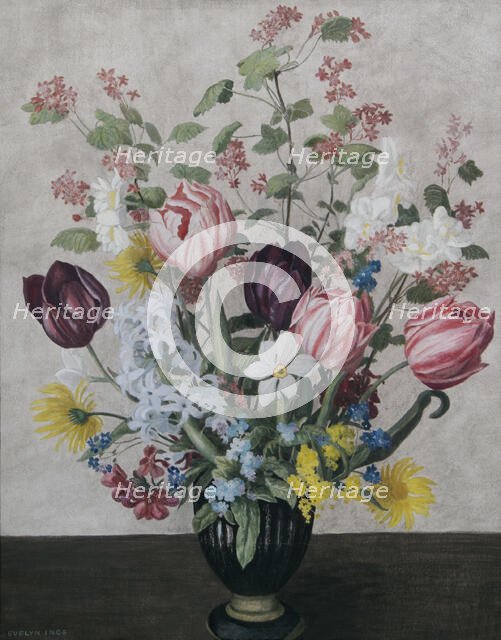Flowers in a Black Vase, c1940. Creator: Evelyn Ince.
