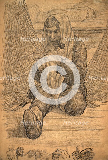 Repairing the net, 1928. Creator: Dmitrii Innokent'evich Karatanov.