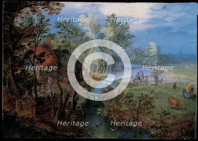 Village with peasants and animals. Artist: Brueghel, Jan, the Elder (1568-1625)