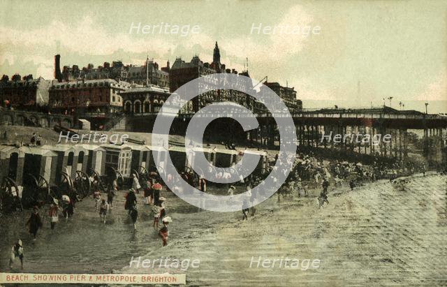 'Beach Showing Pier & Metropole, Brighton', late 19th-early 20th century.  Creator: Unknown.