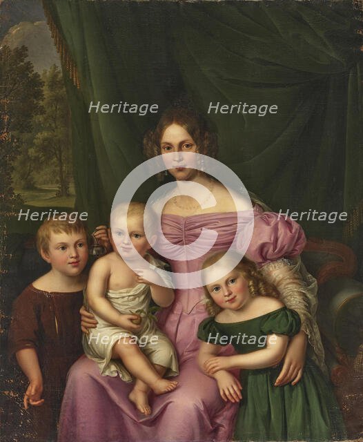 Duchess Helene of Württemberg (1807-1880), Princess of Hohenlohe-Langenburg. with children. Creator: Rothe, Carl (1810-1865).