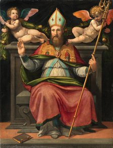 Saint Zenobius enthroned with two cherubs, Mid of 16th cen.. Creator: Portelli, Carlo (ca 1508-1574).