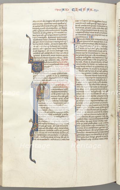 Fol. 454v,Thessalonians I, historiated initial P, Paul seated with a sword and a book..., c. 1275-13 Creator: Unknown.
