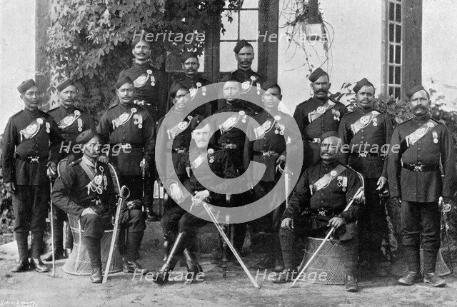 Native officers of the 44th Gurkhas, Indian army, 1896. Artist: Bourne & Shepherd
