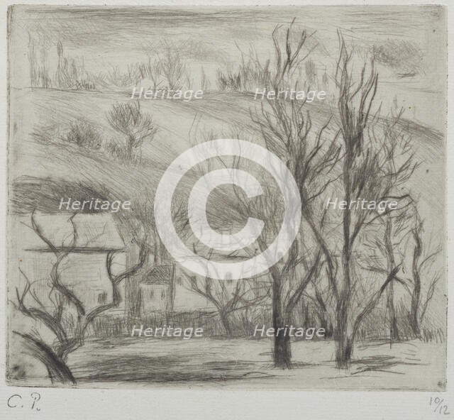 Paysage à l'Hermitage (Pontoise); (Landscape at l'Hermitage, Pontoise), 1880. Creator: Camille Pissarro.