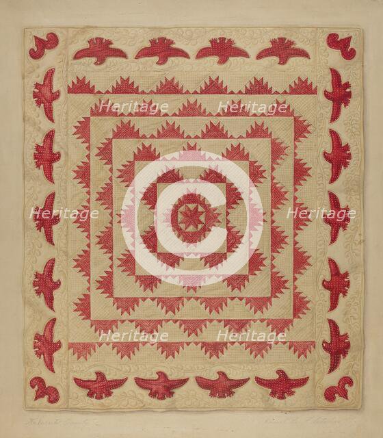 Patchwork Quilt with Eagles, c. 1938. Creator: Daniel Fletcher.