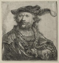 Self-Portrait in Velvet Cap with Plume, 1638. Creator: Rembrandt van Rijn (Dutch, 1606-1669).