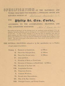 Specifications for "Belmead", James River, Virginia for Philip St. George Cocke, 1845., 1845. Creator: Alexander Jackson Davis.
